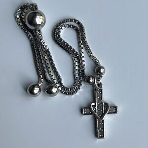 Silver Diamond cross bracelet 925 marked adjustable
